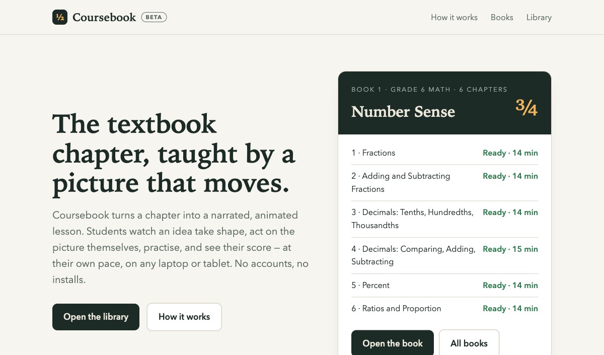 Home page of Coursebook, education in Ontario, Canada