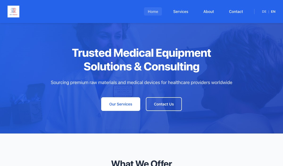 Home page of EBC Medical, medical equipment in Germany