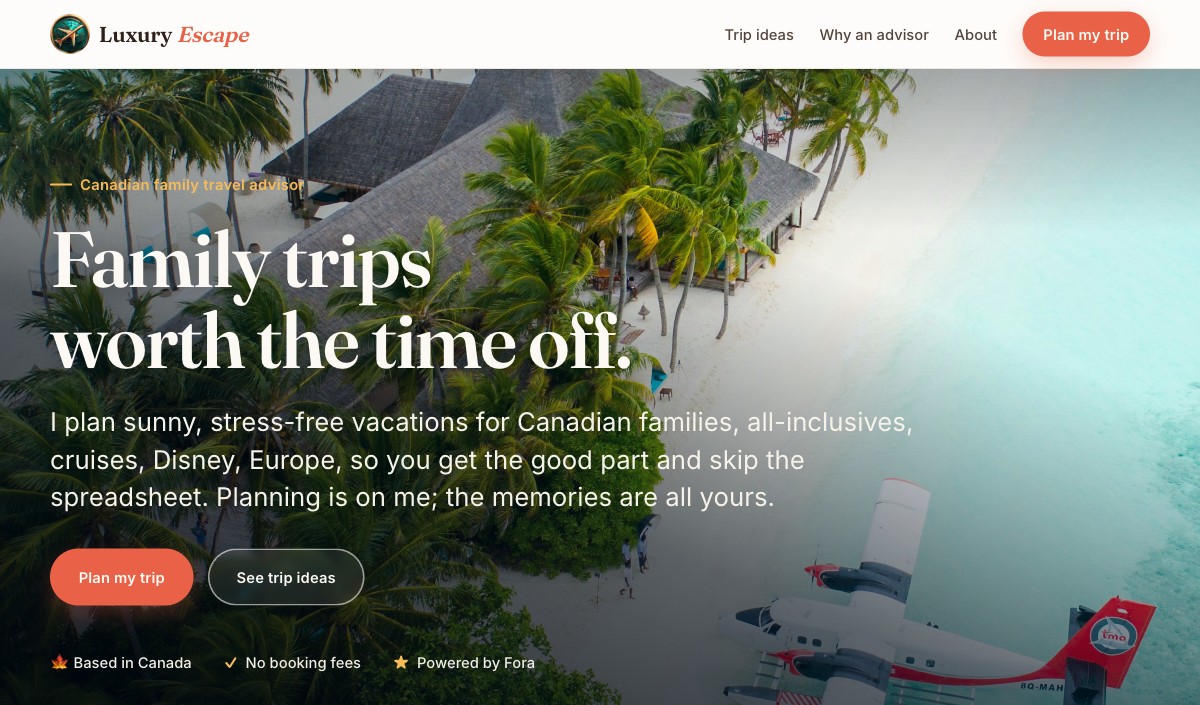 Home page of Luxury Escape Travel, travel advisor in Toronto, Canada
